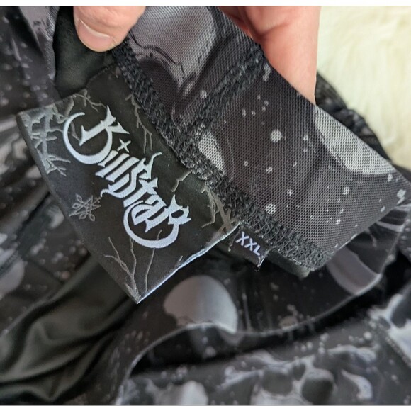 Killstar XXL Sheer Black Gray Skull Cross bones Print Flare Bell Bottoms Pants - Picture 2 of 5